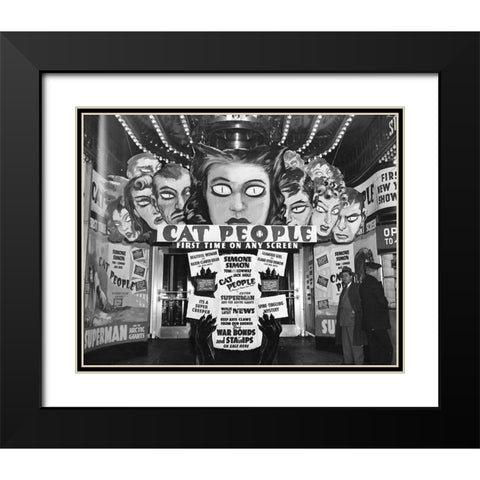 Cat People advertisements at theater entrance Black Modern Wood Framed Art Print with Double Matting by Vintage Hollywood Archive