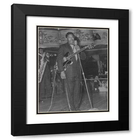 BB King Black Modern Wood Framed Art Print with Double Matting by Vintage Music Archive