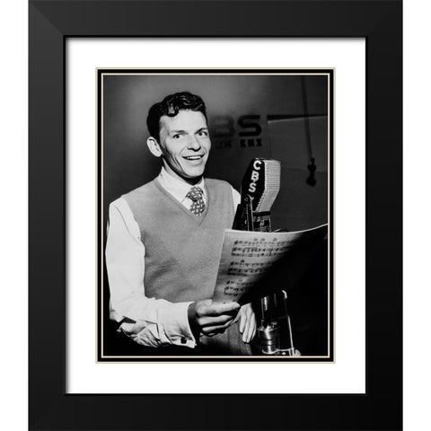 Frank Sinatra-1944 Black Modern Wood Framed Art Print with Double Matting by Vintage Music Archive