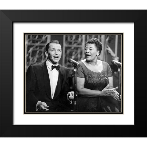 Frank Sinatra and Ella Fitzgerald-1958 Black Modern Wood Framed Art Print with Double Matting by Vintage Music Archive