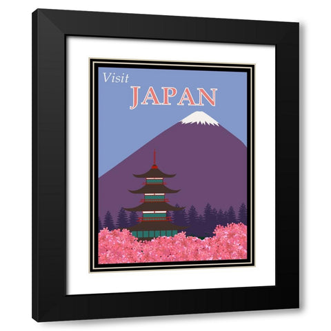 Japan Mount Fuji Travel Poster Black Modern Wood Framed Art Print with Double Matting by Vintage Travel Posters