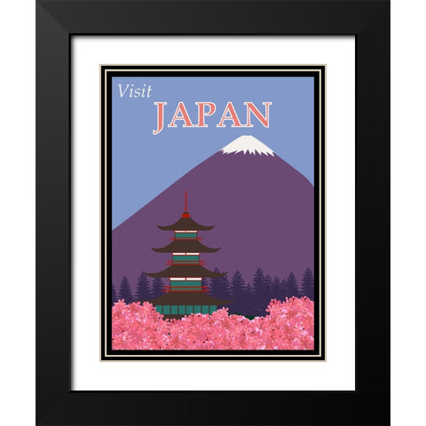 Japan Mount Fuji Travel Poster Black Modern Wood Framed Art Print with Double Matting by Vintage Travel Posters