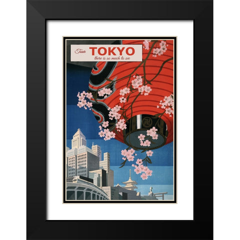 Tokyo Japan Travel Poster Black Modern Wood Framed Art Print with Double Matting by Vintage Travel Posters