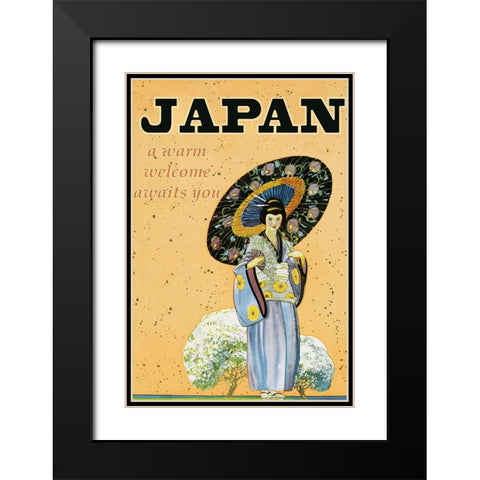 Japanese Geisha Travel Poster Black Modern Wood Framed Art Print with Double Matting by Vintage Travel Posters
