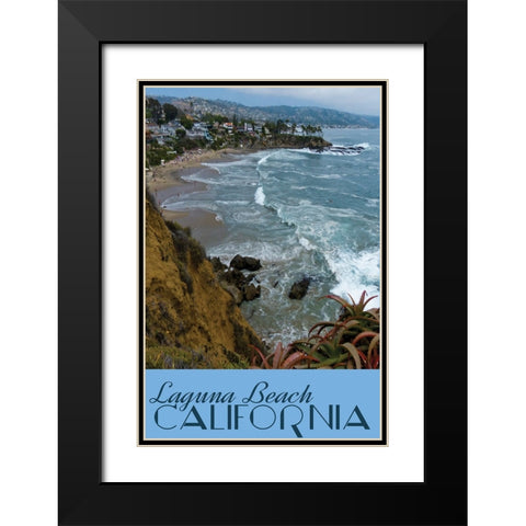 Laguna Beach Travel Poster Black Modern Wood Framed Art Print with Double Matting by Vintage Travel Posters