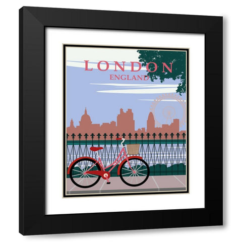 London Red Bike Travel Poster Black Modern Wood Framed Art Print with Double Matting by Vintage Travel Posters