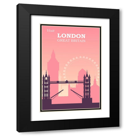 London Travel Poster Black Modern Wood Framed Art Print with Double Matting by Vintage Travel Posters