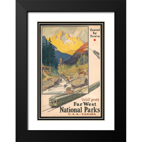 Visit National Parks by Train Black Modern Wood Framed Art Print with Double Matting by Vintage Travel Posters