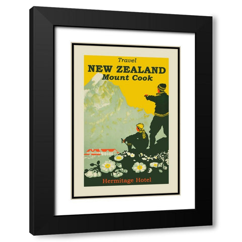 New Zealand Travel Poster Black Modern Wood Framed Art Print with Double Matting by Vintage Travel Posters