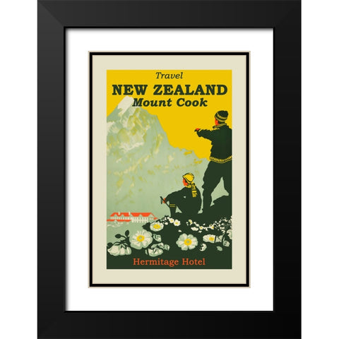 New Zealand Travel Poster Black Modern Wood Framed Art Print with Double Matting by Vintage Travel Posters