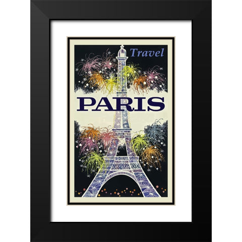 Paris France Travel Poster Black Modern Wood Framed Art Print with Double Matting by Vintage Travel Posters