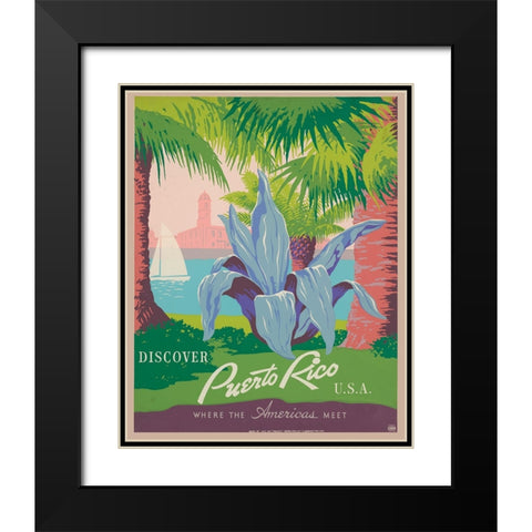 Puerto Rico Travel Poster Black Modern Wood Framed Art Print with Double Matting by Vintage Travel Posters