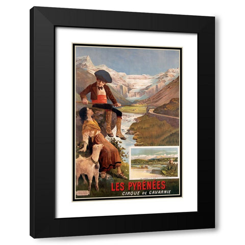 Pyrenees Travel Poster Vintage Black Modern Wood Framed Art Print with Double Matting by Vintage Travel Posters