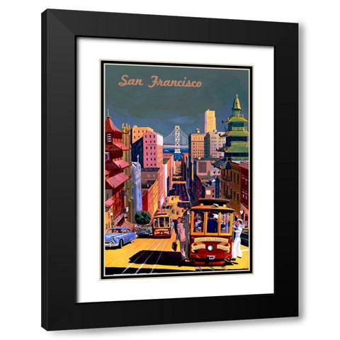 San Francisco Travel Poster Black Modern Wood Framed Art Print with Double Matting by Vintage Travel Posters