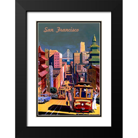 San Francisco Travel Poster Black Modern Wood Framed Art Print with Double Matting by Vintage Travel Posters