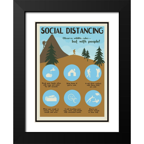 Social Distancing Poster Black Modern Wood Framed Art Print with Double Matting by Vintage Travel Posters
