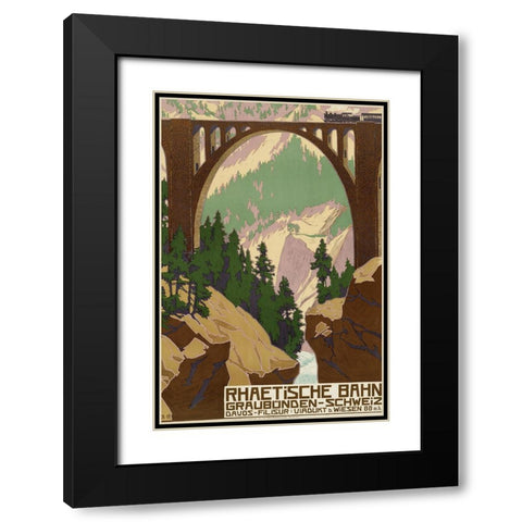 Switzerland Travel Railway Bridge Black Modern Wood Framed Art Print with Double Matting by Vintage Travel Posters