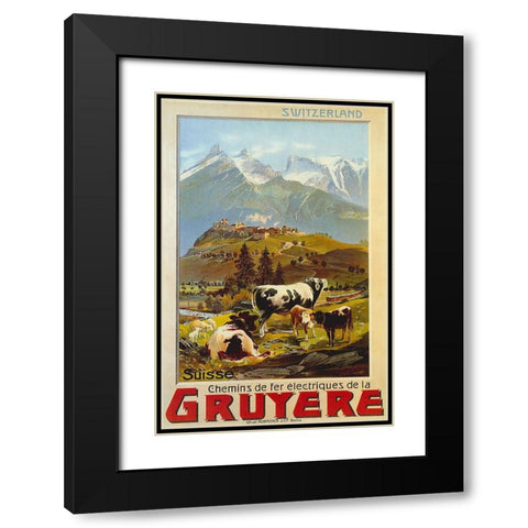 Switzerland Travel Poster Gruyere Black Modern Wood Framed Art Print with Double Matting by Vintage Travel Posters
