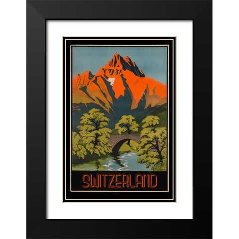 Switzerland Vintage Travel Poster Black Modern Wood Framed Art Print with Double Matting by Vintage Travel Posters