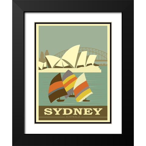 Sydney Australia Travel Poster Black Modern Wood Framed Art Print with Double Matting by Vintage Travel Posters