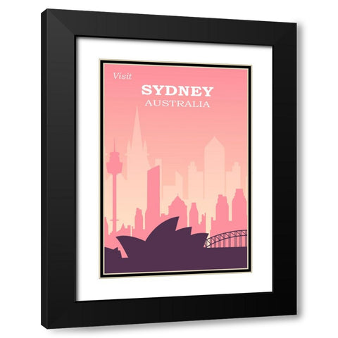Sydney Travel Poster Black Modern Wood Framed Art Print with Double Matting by Vintage Travel Posters
