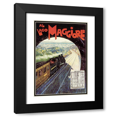 Train Travel Vintage Poster Black Modern Wood Framed Art Print with Double Matting by Vintage Travel Posters
