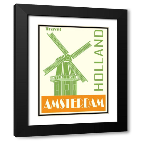 Amsterdam Holland Travel Poster Black Modern Wood Framed Art Print with Double Matting by Vintage Travel Posters