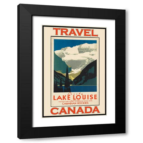 Travel Canada Lake Louise Black Modern Wood Framed Art Print with Double Matting by Vintage Travel Posters