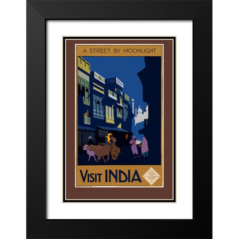 Travel India Vintage Poster Black Modern Wood Framed Art Print with Double Matting by Vintage Travel Posters