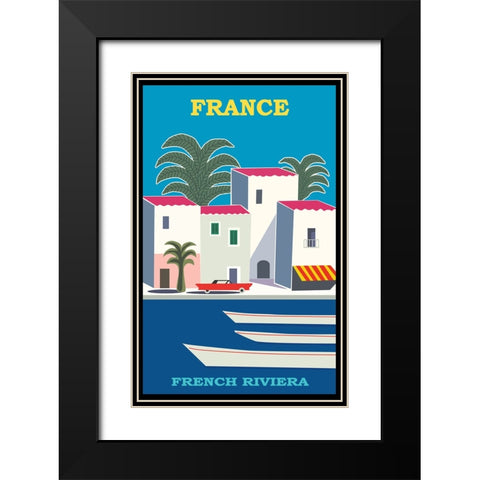 Cote Dazur France Travel Poster Black Modern Wood Framed Art Print with Double Matting by Vintage Travel Posters