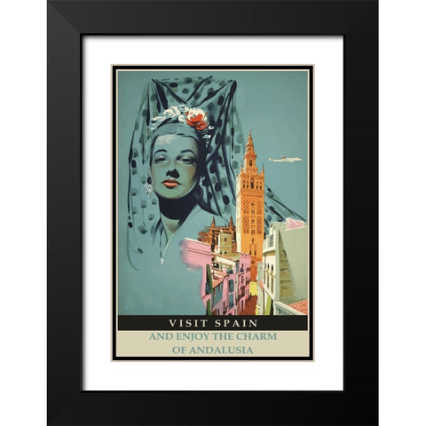 Spain-Andalusia Travel Poster Black Modern Wood Framed Art Print with Double Matting by Vintage Travel Posters