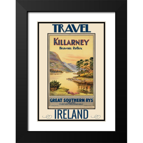 Ireland Killarny Travel Poster Black Modern Wood Framed Art Print with Double Matting by Vintage Travel Posters