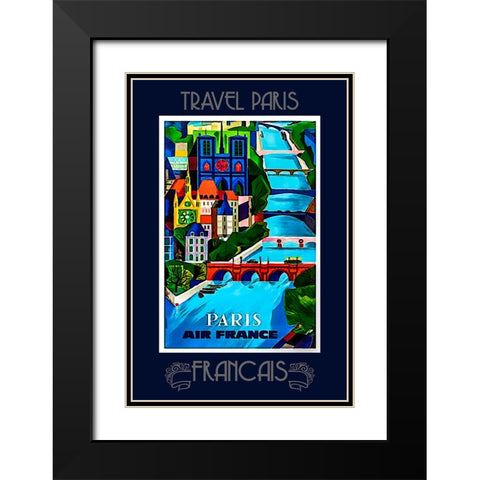 Paris Travel Poster Black Modern Wood Framed Art Print with Double Matting by Vintage Travel Posters