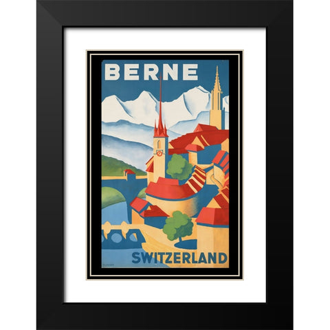 Vintage Swiss Travel Poster Black Modern Wood Framed Art Print with Double Matting by Vintage Travel Posters