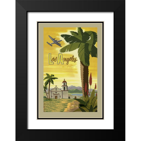 Vintage Travel Poster Los Angeles Black Modern Wood Framed Art Print with Double Matting by Vintage Travel Posters