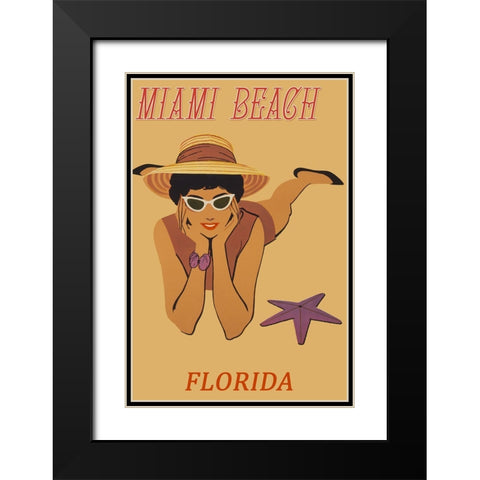 Miami Beach Vintage travel poster Black Modern Wood Framed Art Print with Double Matting by Vintage Travel Posters