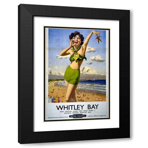 Whitley Bay Railway Poster Black Modern Wood Framed Art Print with Double Matting by Vintage Travel Posters