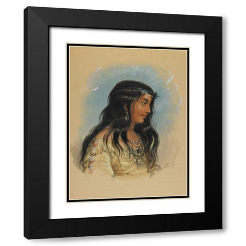 A Young Woman of the Flat Head Tribe Black Modern Wood Framed Art Print with Double Matting by Miller, Alfred Jacob