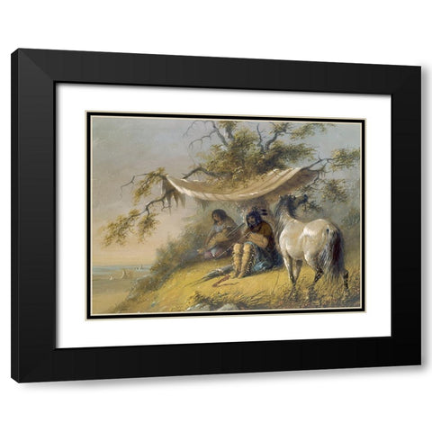 Arapahos Black Modern Wood Framed Art Print with Double Matting by Miller, Alfred Jacob