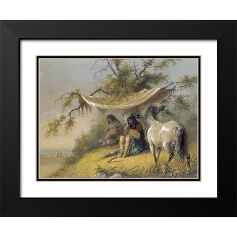 Arapahos Black Modern Wood Framed Art Print with Double Matting by Miller, Alfred Jacob