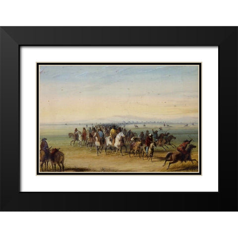Caravan en Route Black Modern Wood Framed Art Print with Double Matting by Miller, Alfred Jacob