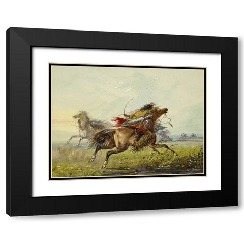 Dodging an Arrow Black Modern Wood Framed Art Print with Double Matting by Miller, Alfred Jacob