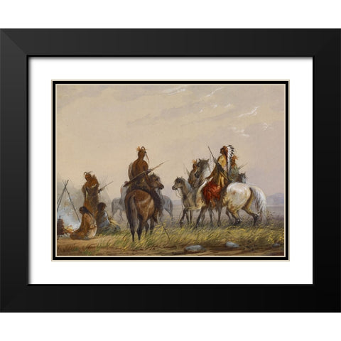 Expedition to Capture Wild Horses Black Modern Wood Framed Art Print with Double Matting by Miller, Alfred Jacob