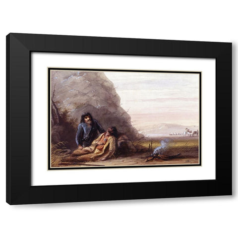 Free Trappers in Trouble Black Modern Wood Framed Art Print with Double Matting by Miller, Alfred Jacob