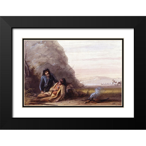 Free Trappers in Trouble Black Modern Wood Framed Art Print with Double Matting by Miller, Alfred Jacob