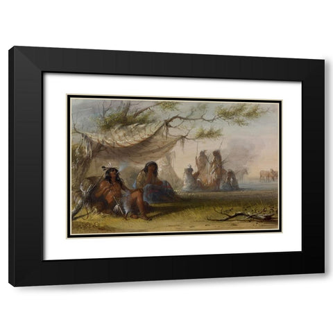 Indian Encampment Black Modern Wood Framed Art Print with Double Matting by Miller, Alfred Jacob
