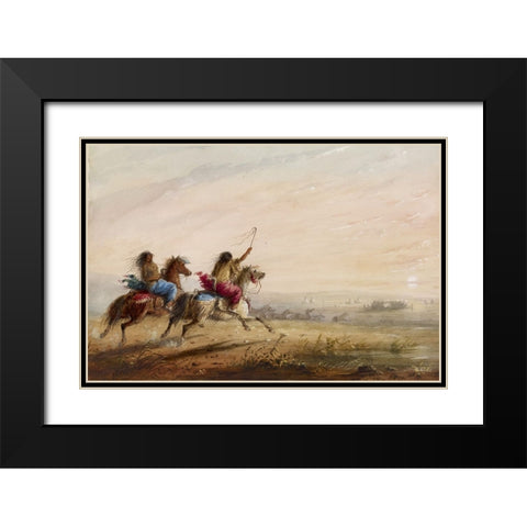 Indian Girls, Racing Black Modern Wood Framed Art Print with Double Matting by Miller, Alfred Jacob