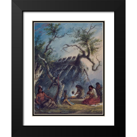 Indian Lodge Black Modern Wood Framed Art Print with Double Matting by Miller, Alfred Jacob
