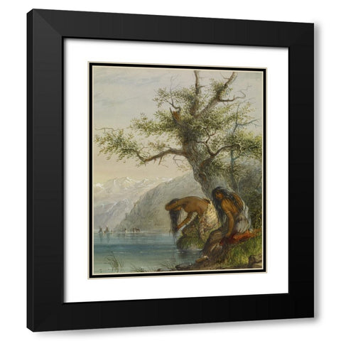 Indian Toilet Black Modern Wood Framed Art Print with Double Matting by Miller, Alfred Jacob