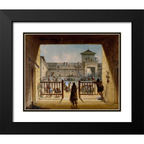 Interior of Fort Laramie Black Modern Wood Framed Art Print with Double Matting by Miller, Alfred Jacob